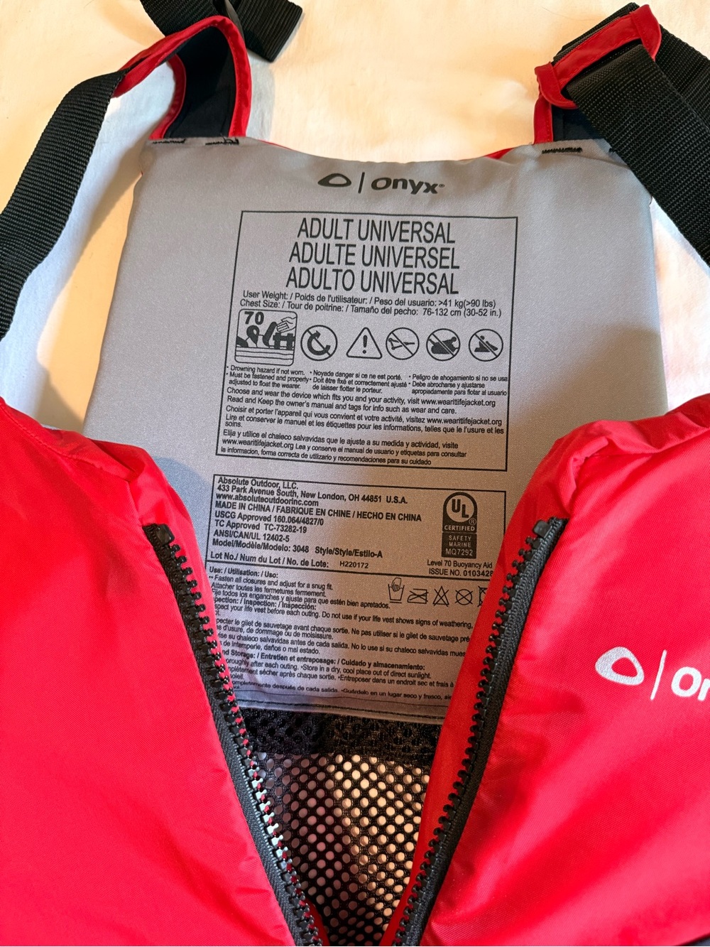 Onyx Adult Universal Life Jacket PFD in Red NWT - Picture 2 of 7
